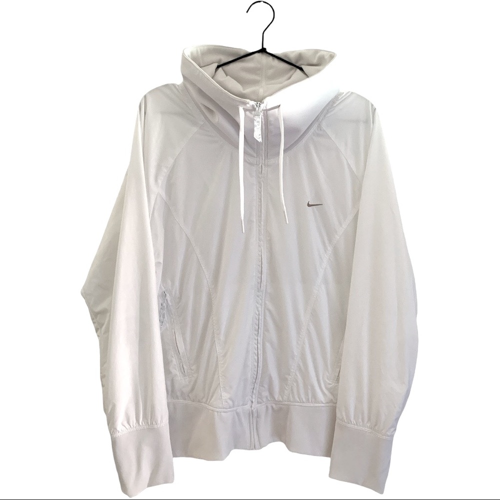 NIKE Lined Windbreaker High Neck White Sublimated Print Zip Bomber Jacket XL